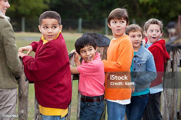 School Children On Field Trip Stock Photo - Download Image Now - 10-11 Years, 50-59 Years, 6-7 Years