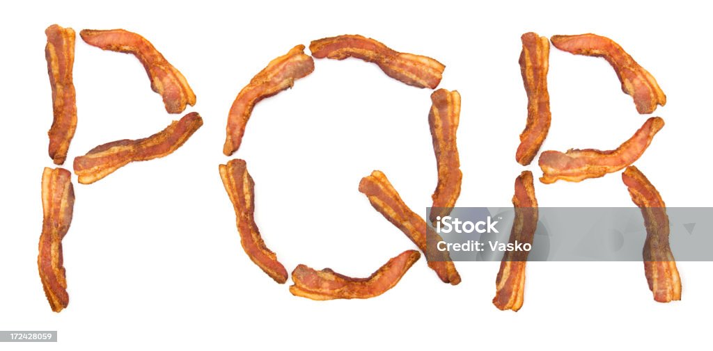 Bacon PQR A to Z bacon letter series. All the letters of the alphabet shot in delicious Canadian Maple Bacon.  Check out my portfolio for the other letters.    Bacon Stock Photo