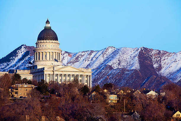 Utah State Capitol with Mountains as Backdrop stock photo