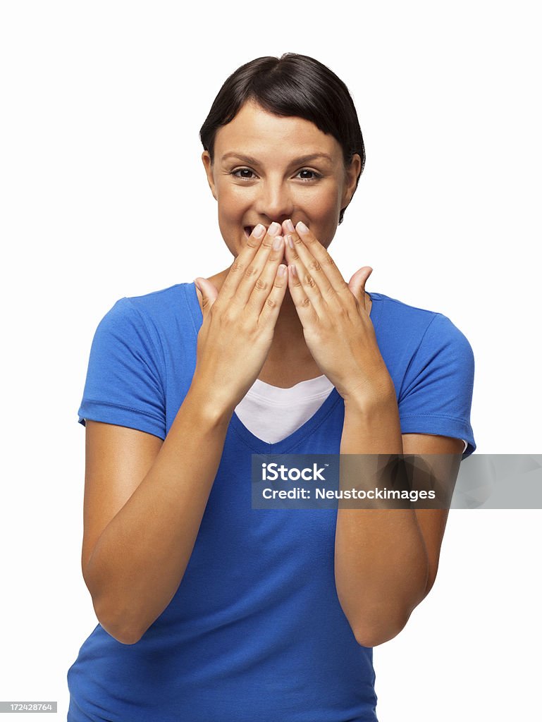 Mulher sorridente com as mãos sobre a boca-isolada - Royalty-free 20-29 Anos Foto de stock
