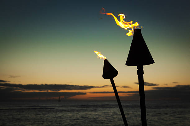 istock Tiki Lamps in Tropical Beach Sunset Hz 172429226