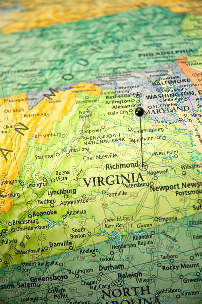 Road Map Of Capitol City Richmond Virginia With Travel Pin Road Map Of Capitol City Richmond Virginia With Travel Pin macro travel maryland us state photos stock pictures, royalty-free photos & images