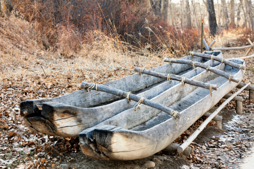 Old dugout canoes at Pompeys Pillar National Monument in Montana, USA.