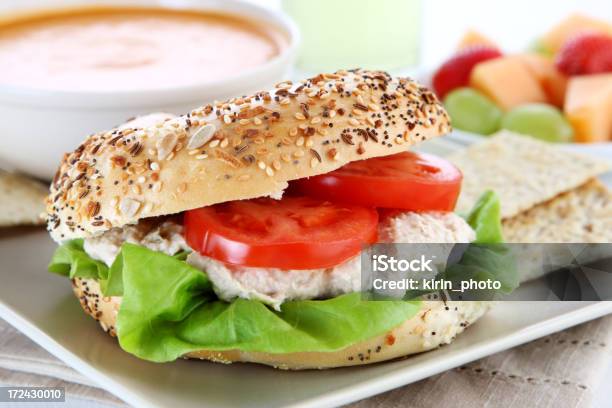 Tuna Sandwich And Soup Stock Photo - Download Image Now - Sandwich, Bagel, Soup