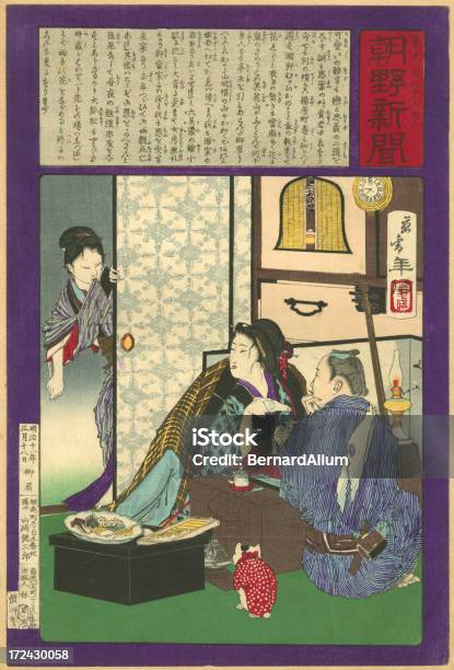 Vetores de Vintage Xiolográfica Em Japonês Estampa De Casa Interior e mais imagens de Cultura Japonesa