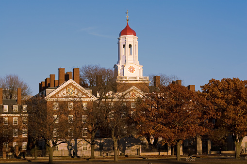 Red cupola in college setting in a fall afternoon light.