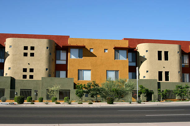 Swanky Apartments Stylish modern apartments with southwestern look along a street southwest usa architecture building exterior scottsdale stock pictures, royalty-free photos & images