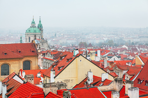 Tiled roofs of Prague city capital of the Czech Republic