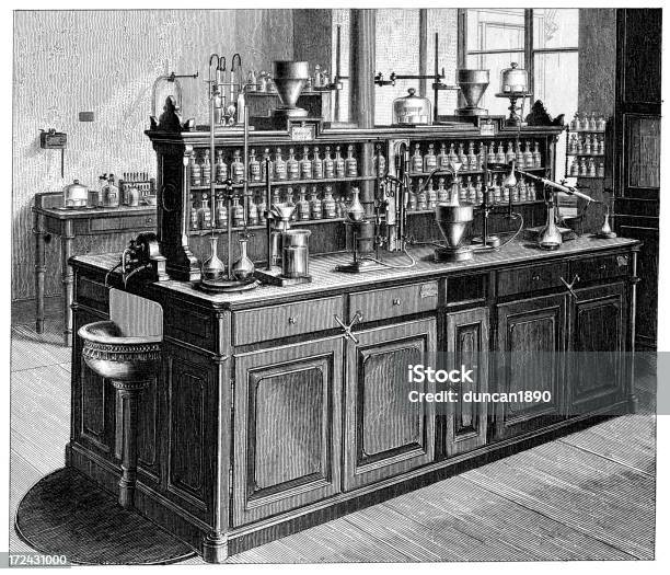 Vetores de Química Escrivaninha e mais imagens de Estilo Século Dezenove - Estilo Século Dezenove, Século XIX, Universidade