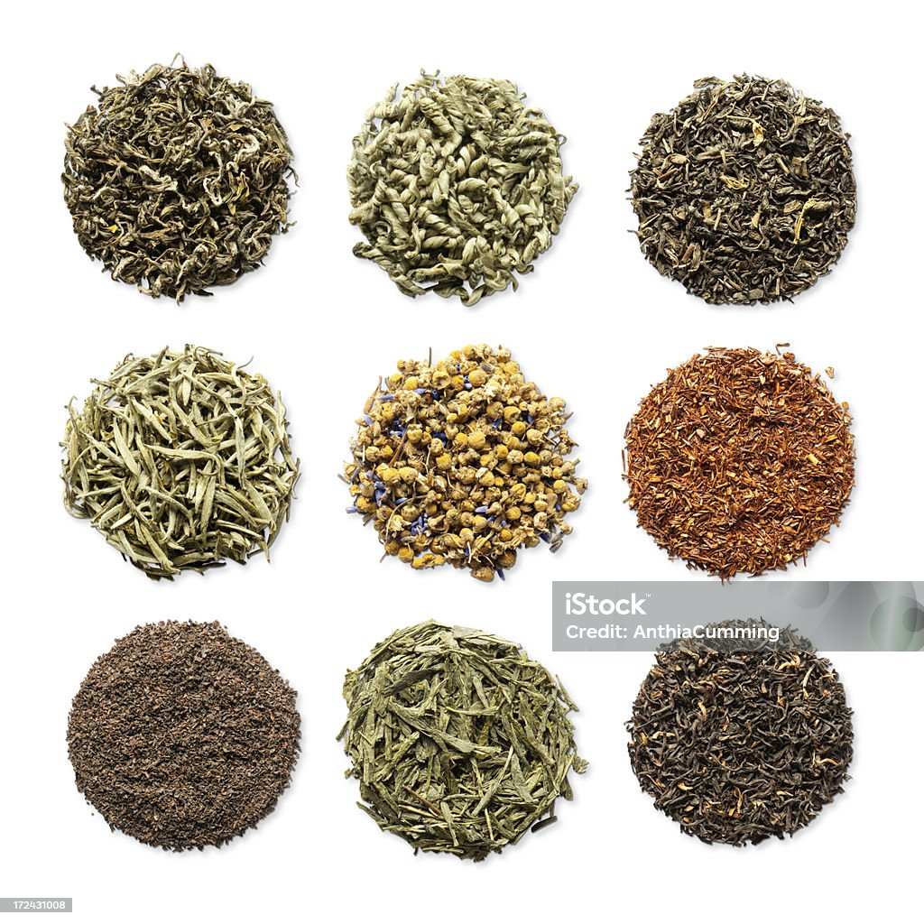Varietà di erbe, tè in foglia di round montagne - Foto stock royalty-free di Secco
