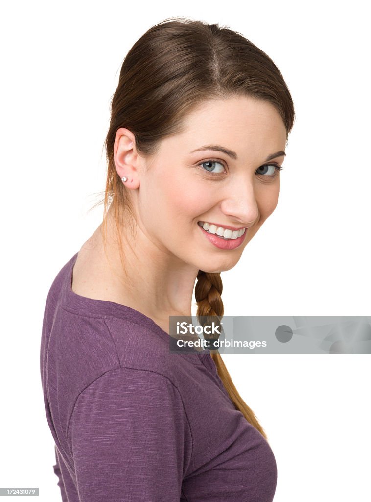 Young Woman Side View Portrait Portrait of a young woman on a white background. 20-24 Years Stock Photo