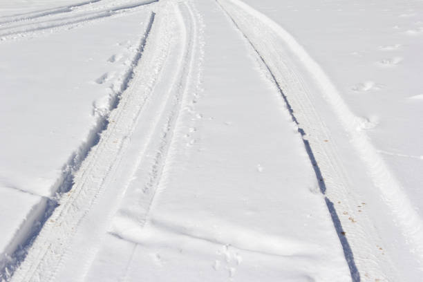 istock Skidmarks of a car in the snow 172431332