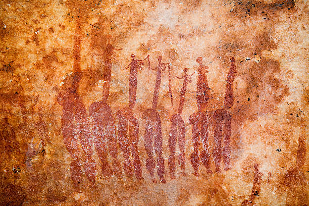 bushman 바위산 예술직 - cave painting rock africa bushmen 뉴스 사진 이미지