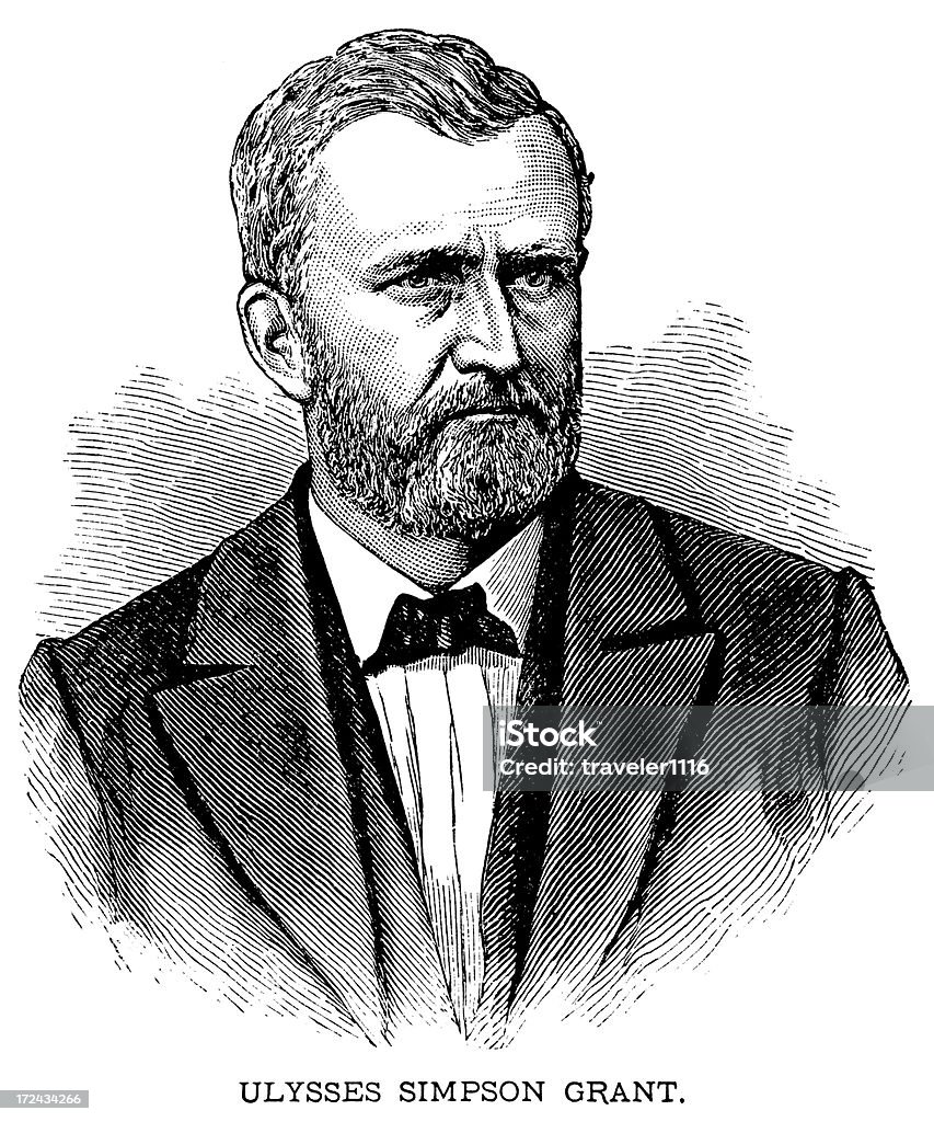 Ulysses Simpson Grant Engraving From 1884 Featuring The 18th President Of The United States, Ulysses Simpson Grant.  Grant Lived From 1822 Until 1885. 19th Century stock illustration