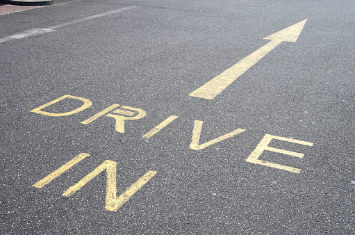 Drive in road marking at a fast food restaurant