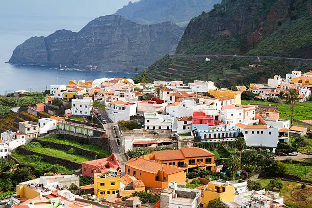 "colorful houses of Agulo town, La Gomera, Canary Islands"