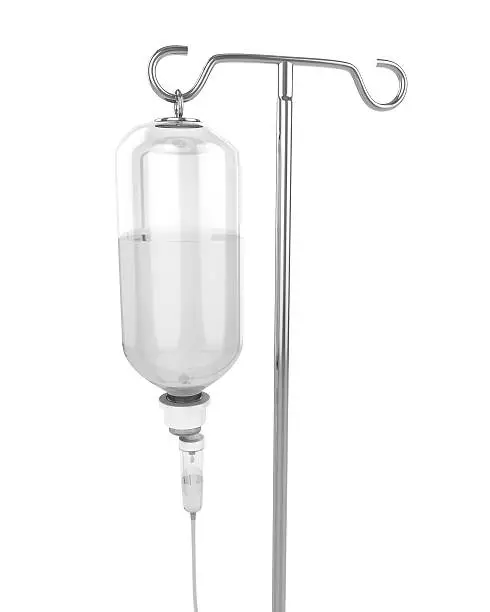 An IV drip with colorless liquid, 3d render