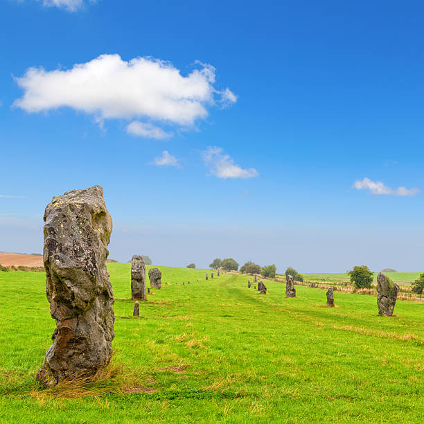 west kennet avenue en direction de cercle mégalithique d'avebury, angleterre, royaume-uni - natural landmark famous place travel destinations nature photos et images de collection