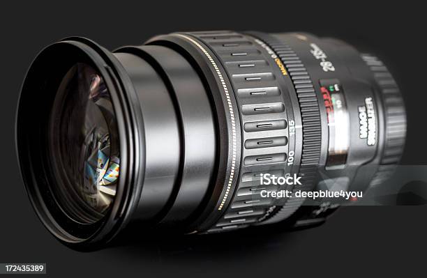 Dslr Zoom Lens On Black Stock Photo - Download Image Now - Camera - Photographic Equipment, Lens - Eye, Lens - Optical Instrument