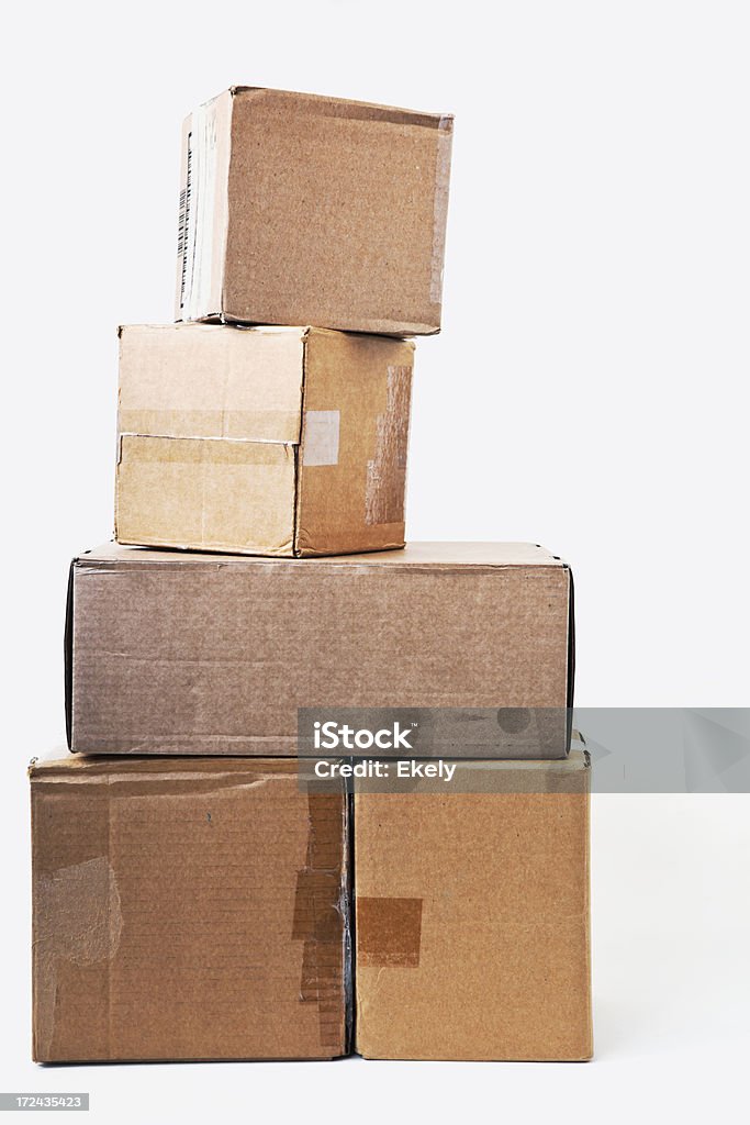 Stack of packages Stack of   cardboard boxes with labels. Box - Container Stock Photo