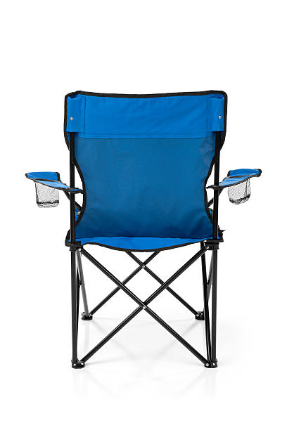 Back of a Folding Chair Back view of an outdoor folding chair, isolated on white. folding chair stock pictures, royalty-free photos & images