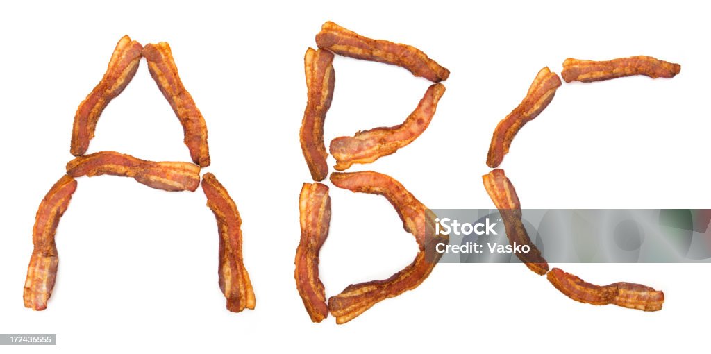 Bacon ABC A to Z bacon letter series. All the letters of the alphabet shot in delicious Canadian Maple Bacon.  Check out my portfolio for the other letters.   American Culture Stock Photo