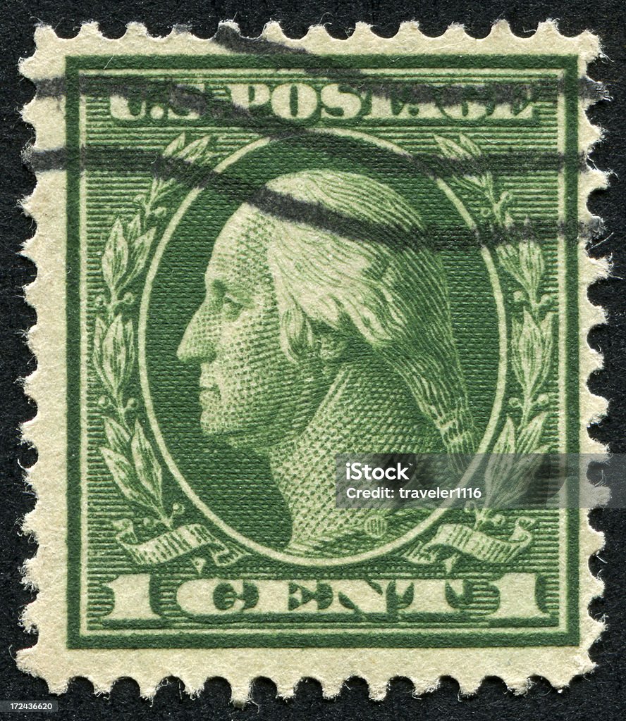 George Washington Stamp "Cancelled Stamp From The United States Featuring The First American President, George Washington. Washington Lived From 1732 Until 1799" Adult Stock Photo