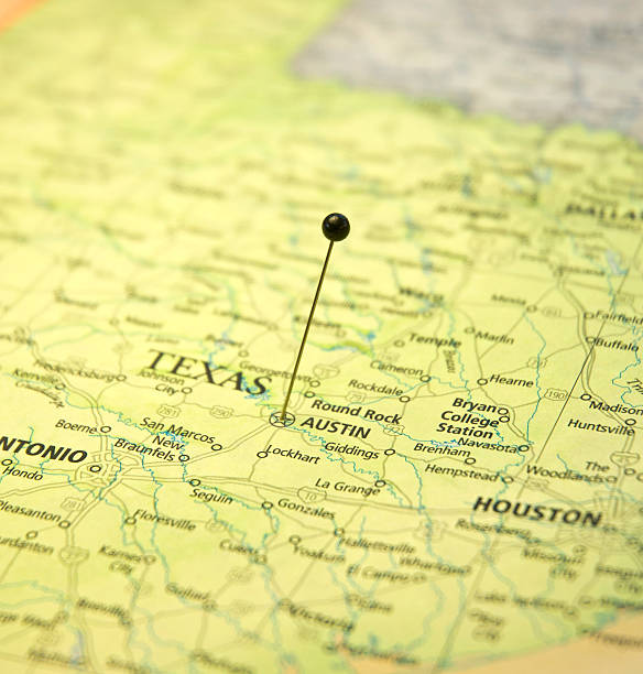 istock Map Of Austin And Houston Texas Macro With Travel Pin 172436632
