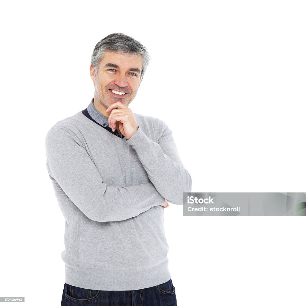 Портрет счастливый среднего возрасте парень на белом - Стоковые фото 50-54 года роялти-фри