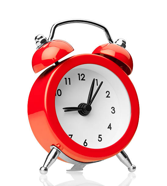 istock Bright red traditional alarm clock isolated on white background 172437753