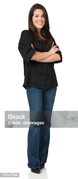 Woman Standing With Arms Crossed Stock Photo - Download Image Now - Black Color, Button Down Shirt, One Woman Only