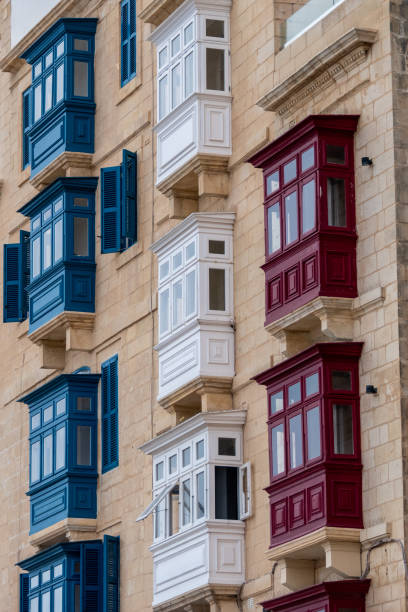 Old city of Valletta in Malta, traditional Maltese houses with enclosed wooden balconies
