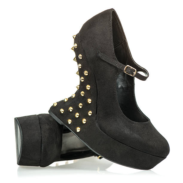 istock Spikes Studs Curve High Wedge Shoe in Black 172438270