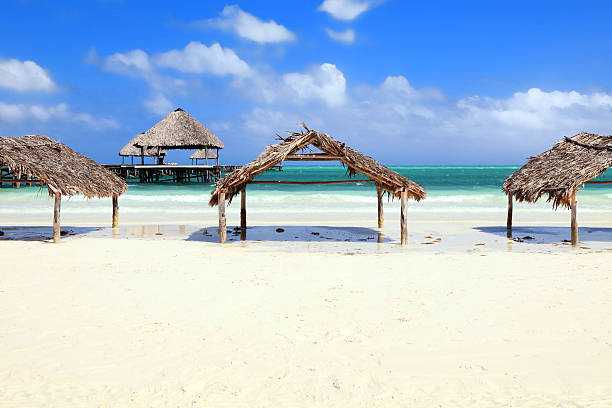 красивый песчаный пляж - beach bench caribbean sea cloudscape стоковые фото и изображения