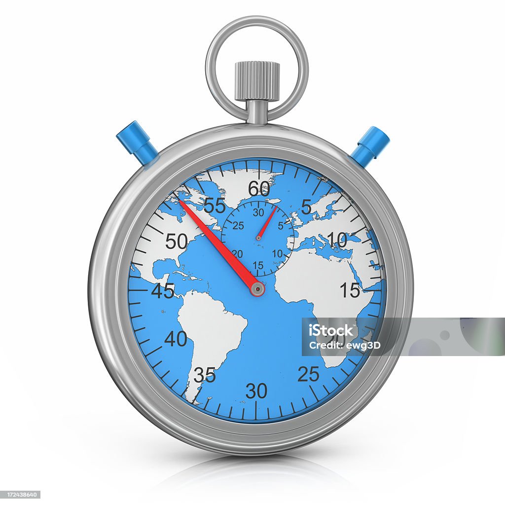 Cronometro con una mappa del mondo - Foto stock royalty-free di Accuratezza