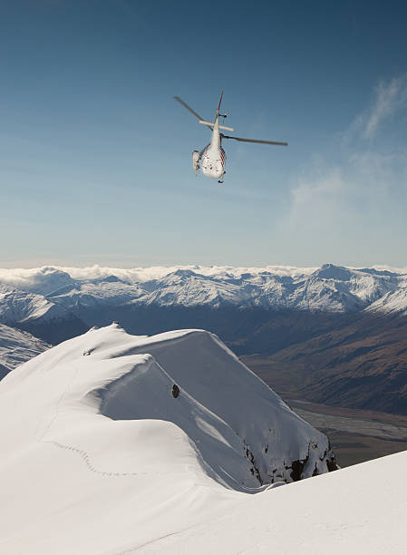 helicopter for heli-skiing, Wanaka, New Zealand stock photo