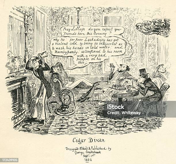 유머 심기증 및 Foppish 그림이요 호실 Manners 말풍선이 있는 By Cruikshank 1830-1839 년에 대한 스톡 벡터 아트 및 기타 이미지