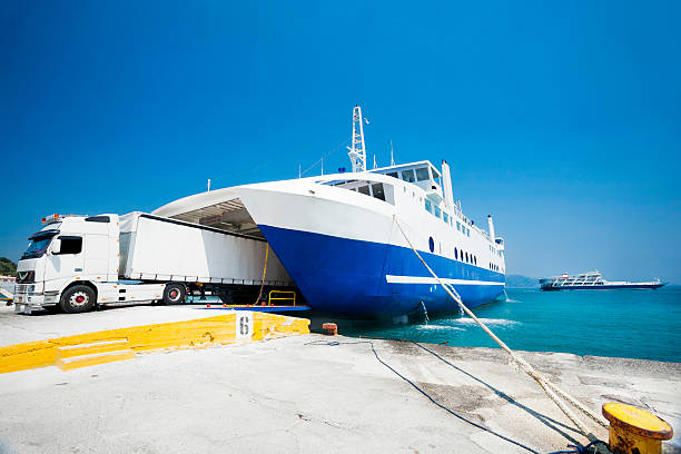 Truck leaving ferry. Greece Island Corfu.