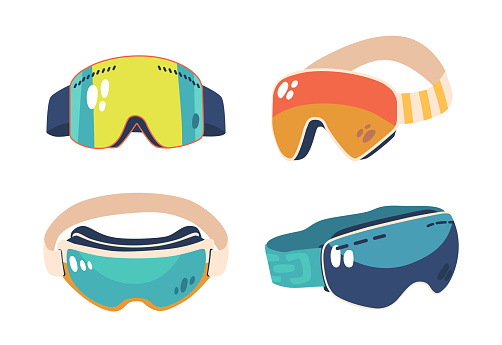 Snow Goggles Are Essential Winter Gear. They Shield Eyes From Blinding Snow And Harmful Uv Rays, Ensuring Clear Vision And Protection During Snowy Adventures On The Slopes. Cartoon Vector Illustration