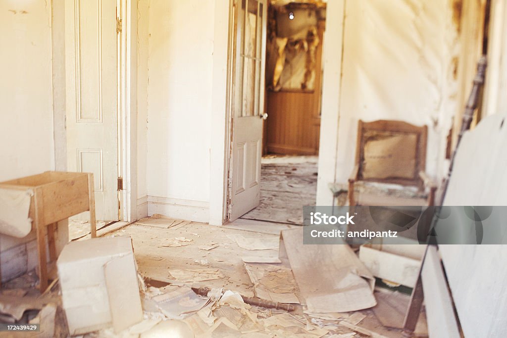 Abandoned house Rickety old chairs and other furniture in an abandoned house in the old gold mining town of Bodie, California. 2012 Stock Photo