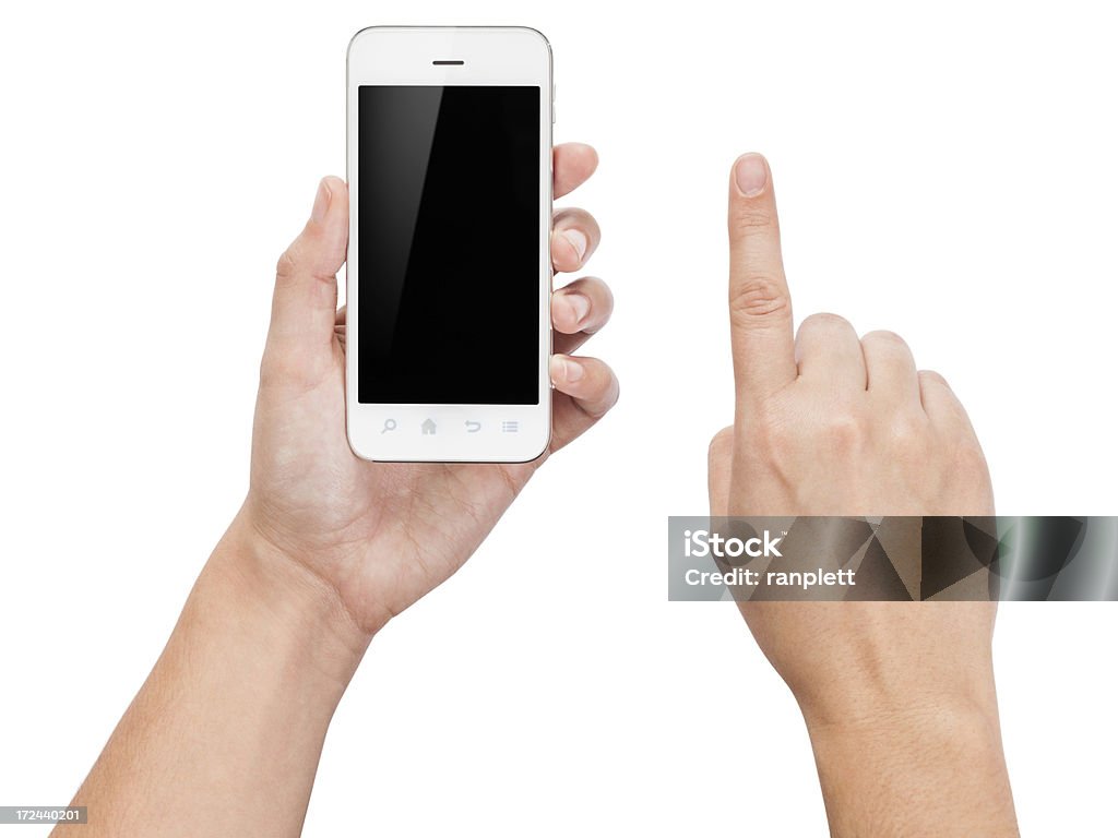 Mani tenendo uno Smartphone (isolato su bianco) - Foto stock royalty-free di Smart phone