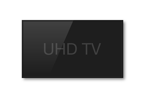4k tv screen. Device screen mockup. LCD or LED tv screen
Hanging on the wall, White Background