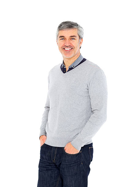 istock Mature man standing relaxed on white 172440682