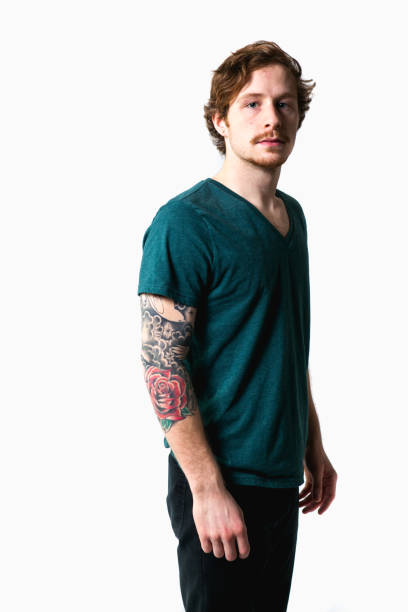 istock Young Attractive Caucasian Tattoo Hipster Man on White Background 172441462