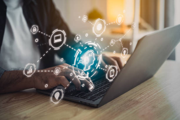 istock Businessman working laptop virtual digital AI network chain. Digital transformation change management, internet of things, smart Ai technology, IoT concepts of business icons smart Internet of Things 1724416293