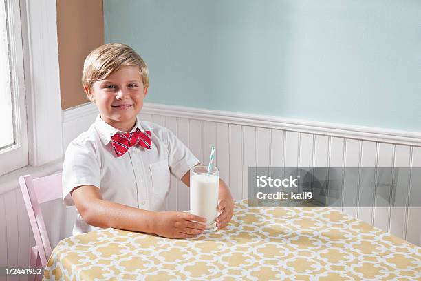 Boy Drinking Glass Of Milk Stock Photo - Download Image Now - 8-9 Years, Blond Hair, Bow Tie