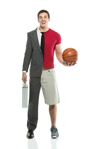 istock Split personality man with briefcase and basketball 172442106