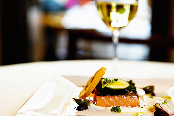 istock Elegant salmon appetizer served with white wine 172442306