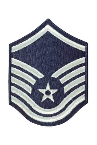 The rank patch worn by a master sergeant in the United States Air Force.Isolated on white with clipping path.