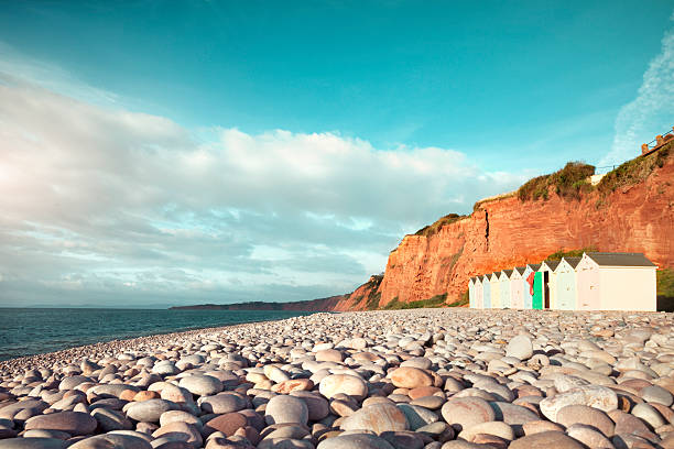 버들레이, 데번 - beach hut jurassic coast world heritage site english culture beach 뉴스 사진 이미지